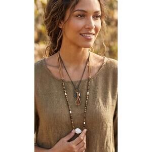 Dreamscape Necklace - Boho Wood Bead & Chain Heart Charm